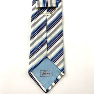 BRIONI blue white red diagonal stripe silk necktie